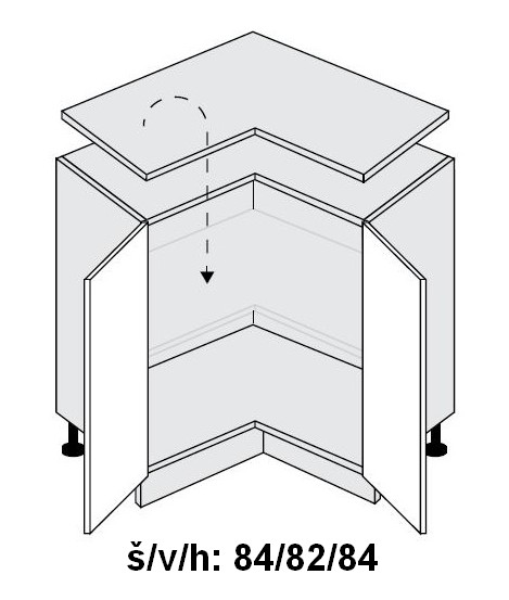 Dolní skříňka vnitřní rohová EMPORIUM WHITE 90x90 cm karusel