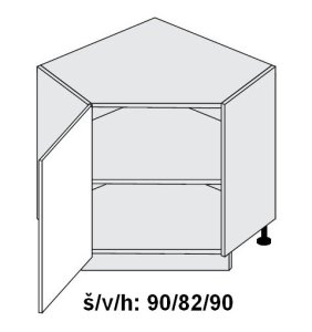 Dolní skříňka rohová vnitřní levá CARINI BÍLÝ AKRYL LESK levá 90x90 cm